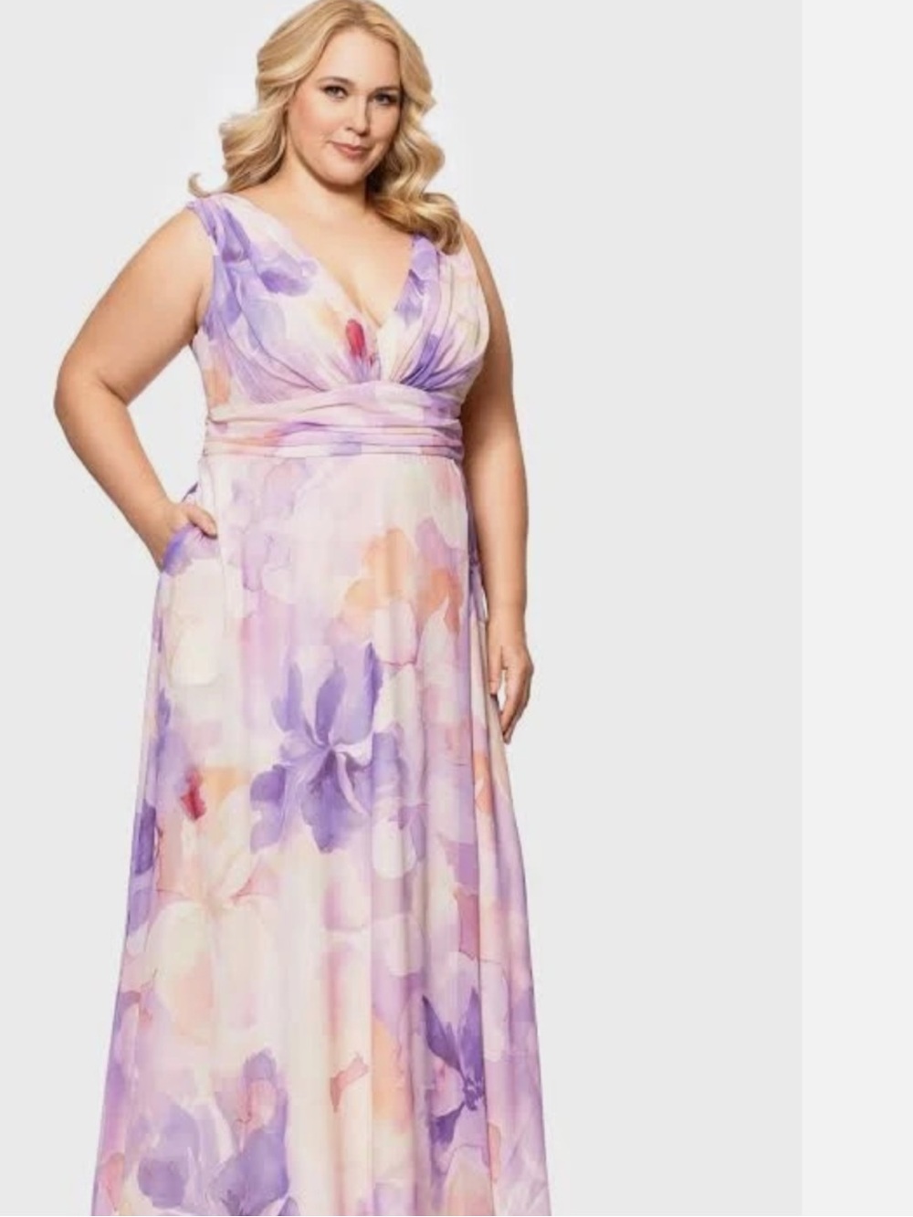 Betsy & Adam Lavender Floral V-Neck Maxi Dress